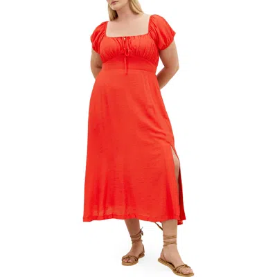 City Chic Abbigail Midi Peasant Dress In Red