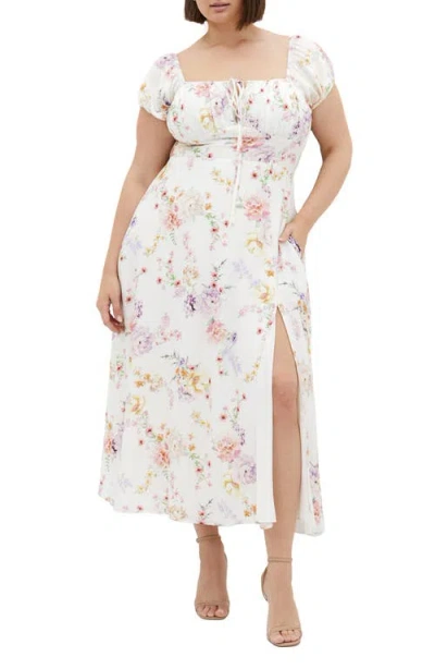 City Chic Abbigail Print Short Sleeve Midi Dress In Flirty Floral