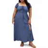City Chic Abbigail Puff Sleeve Maxi Dress In Blue