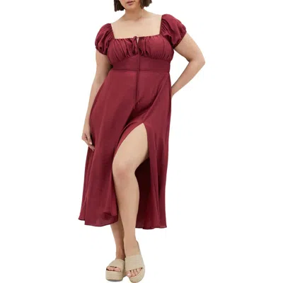 City Chic Abbigail Puff Sleeve Maxi Dress In Cherry