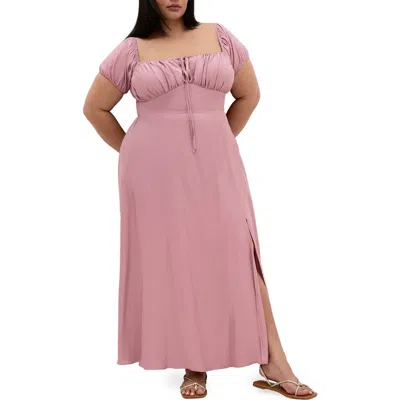 City Chic Abbigail Puff Sleeve Maxi Dress In Pink