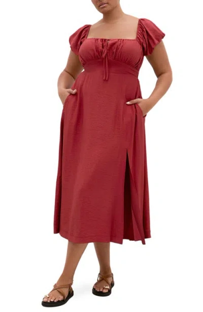 City Chic Abbigail Puff Sleeve Slit Maxi Dress In Red