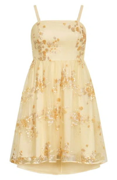 City Chic Addison Embroidered Tulle Dress In Lemon