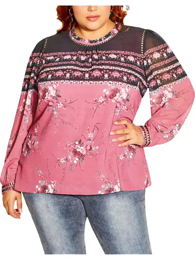 City Chic Adele Womens Colorblock Polyester Blouse In Pink