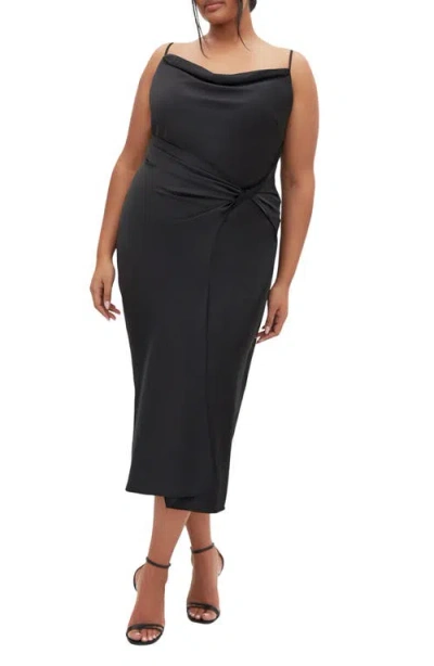 City Chic Adelina Satin Cocktail Dress In Black