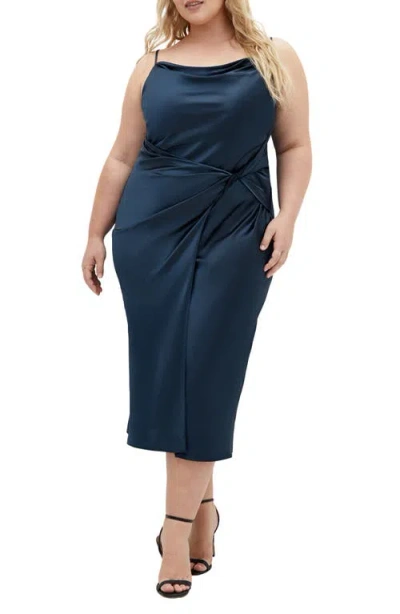 City Chic Adelina Satin Cocktail Dress In Navy