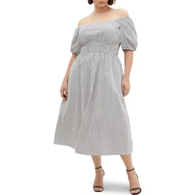 City Chic Adelynn Stripe Midi Dress In Grey Stripe
