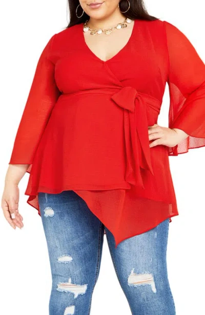 City Chic Ainsley Tie Waist Top In Red