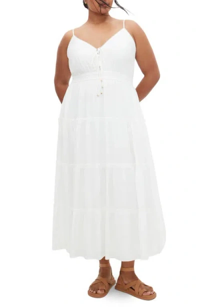 City Chic Aiza Tiered Tie Front Sleeveless Maxi Dress In Ivory