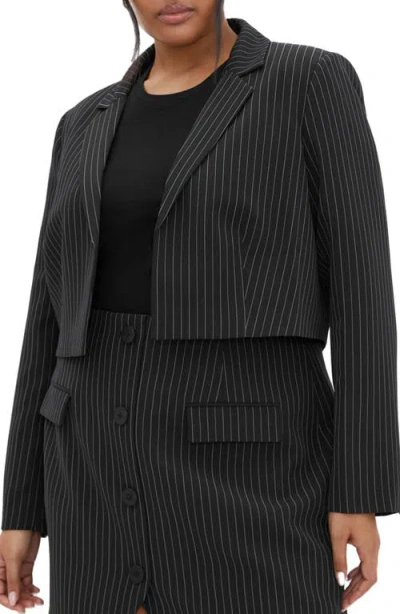 City Chic Alayah Stripe Crop Jacket In Gray