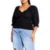 City Chic Alejandra Smocked Crop Top In Black