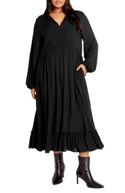 City Chic Alena Long Sleeve Midi Dress In Black