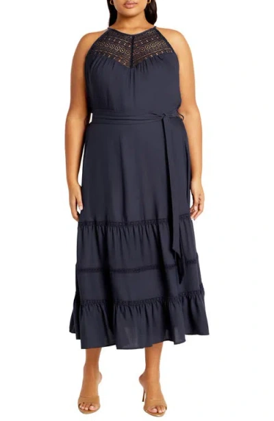 City Chic Alessia Open Stitch Sleeveless Midi Dress In Navy