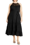 City Chic Alessia Open Stitch Sleeveless Midi Dress In Black
