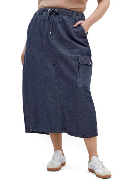 City Chic Alexis Tie Waist Denim Skirt In Denim Dark