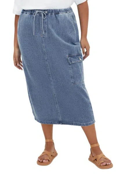 City Chic Alexis Tie Waist Denim Skirt In Light Wash
