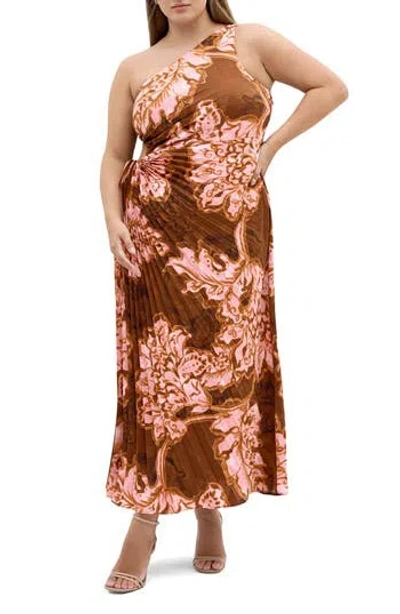 City Chic Alice Bloom One-shoulder Maxi Dress In Brown