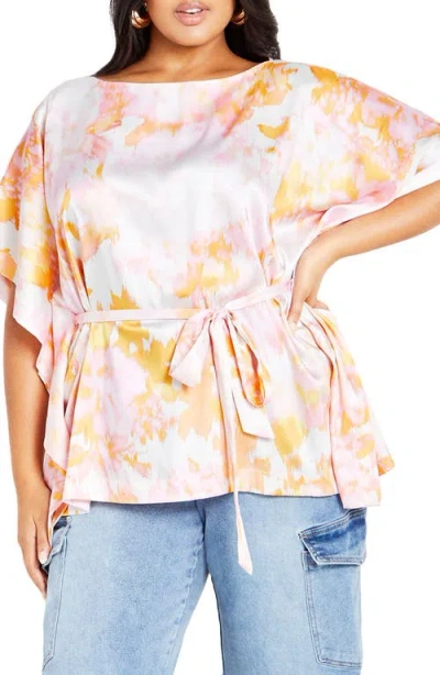 City Chic Alina Mixed Floral Faux Wrap Blouse In Multi