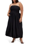 City Chic Alina Strapless Bubble Hem Maxi Dress In Black