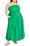 City Chic Alina Strapless Bubble Hem Maxi Dress In Bright Green