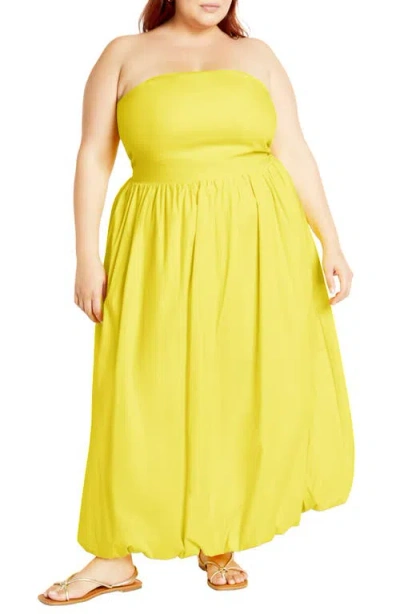City Chic Alina Strapless Bubble Hem Maxi Dress In Yellow