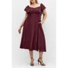 City Chic Alisa Flutter Sleeve Midi Dress In Burgundy
