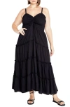 City Chic Alisa Smocked Sleeveless Maxi Dress In Black