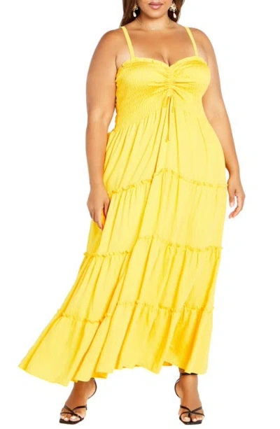 City Chic Alisa Smocked Sleeveless Maxi Dress In Sunshine