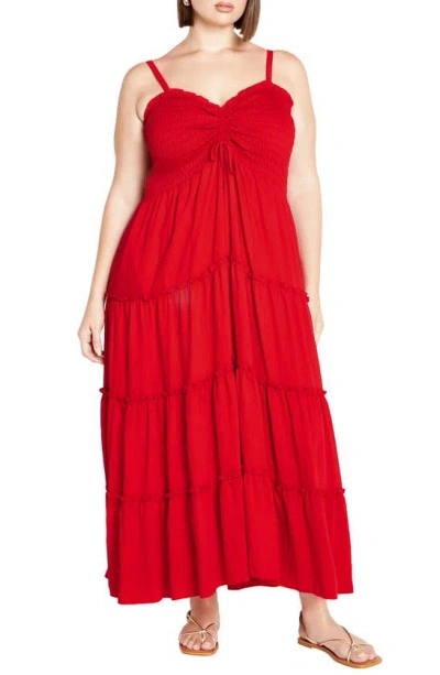 City Chic Alisa Smocked Sleeveless Maxi Dress In Tango Red