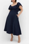 City Chic Alisa Tie Front Dress In Blue