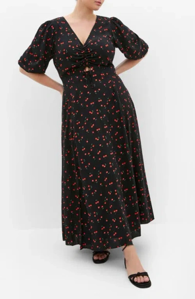 City Chic Aliya Cherry Print Maxi Dress In Black
