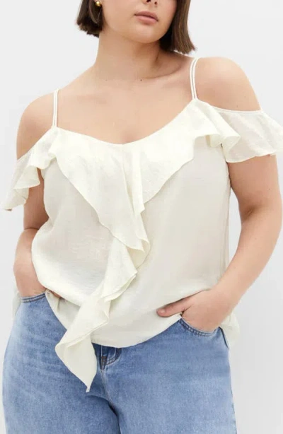 City Chic Aliya Cold Shoulder Satin Top In Butter