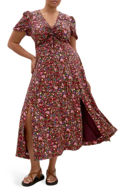 City Chic Aliya Floral Print Maxi Dress In Brown