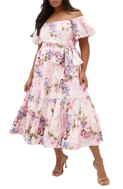 City Chic Aliyah Floral Print Midi Dress In Pink