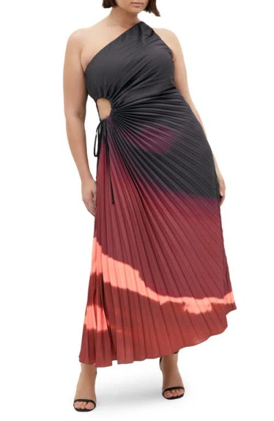 City Chic Aliza One-shoulder Side Cutout Pleated Dress In Red