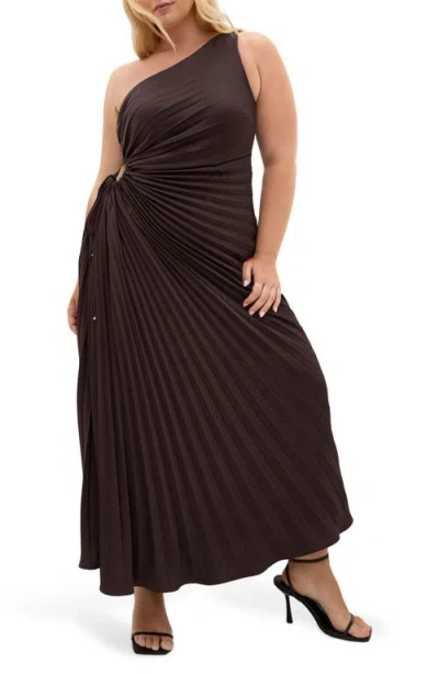City Chic Aliza One-shoulder Dress In Brown