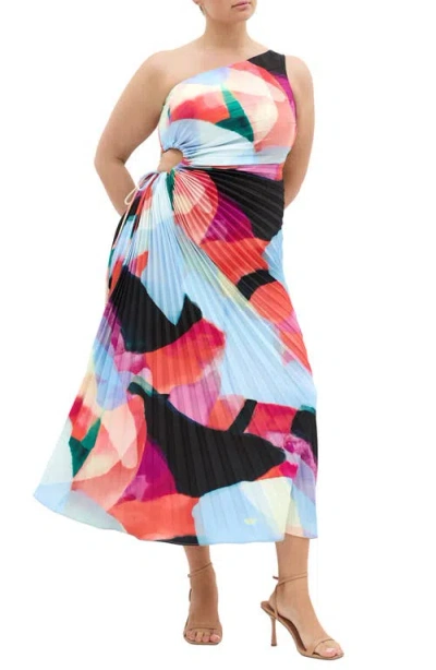 City Chic Aliza Print Cutout One-shoulder Maxi Dress In Multi