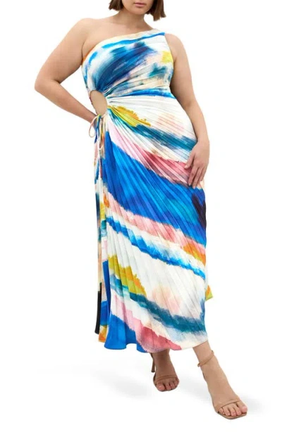 City Chic Aliza Print Cutout One-shoulder Maxi Dress In Multi