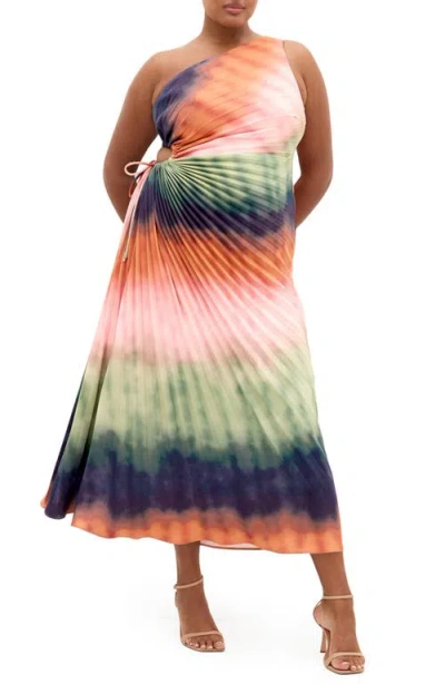 City Chic Aliza Print Cutout One-shoulder Maxi Dress In Multi