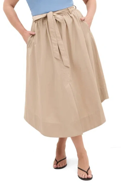 City Chic Ally Midi A-line Skirt In Brown