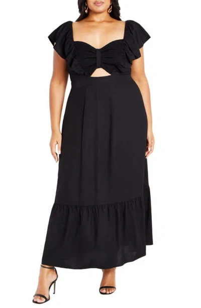 City Chic Alora Flutter Sleeve Cutout Maxi Dress In Black