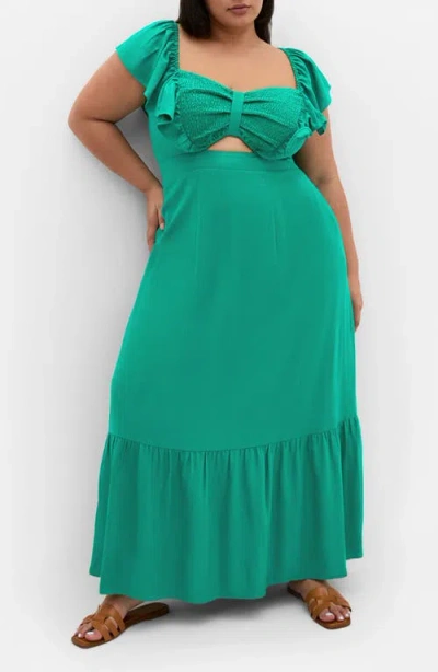 City Chic Alora Flutter Sleeve Cutout Maxi Dress In Green