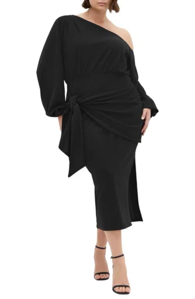 City Chic Alysia Long Sleeve Midi Dress In Black