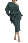 City Chic Alysia Long Sleeve Midi Dress In Green