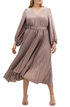 City Chic Amara Accordion Pleat Sateen Dress In Gray