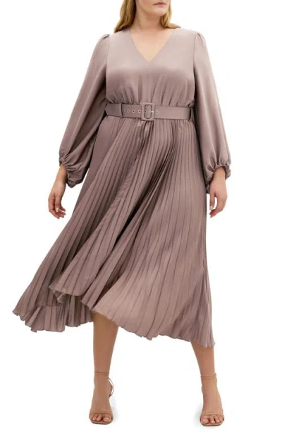 City Chic Amara Accordion Pleat Sateen Dress In Gray