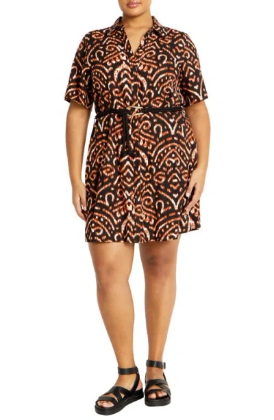 City Chic Amara Belted Shirtdress In Ikat