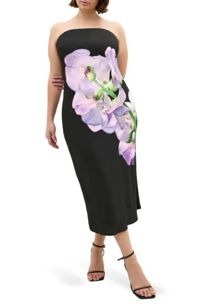 City Chic Amari Floral Strapless Maxi Dress In Multi