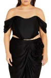 City Chic Amaryllis Off The Shoulder Corset Crop Top In Black
