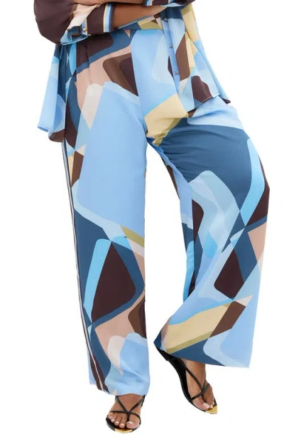 City Chic Amaya Print Wide Leg Pants In Blue Abstract